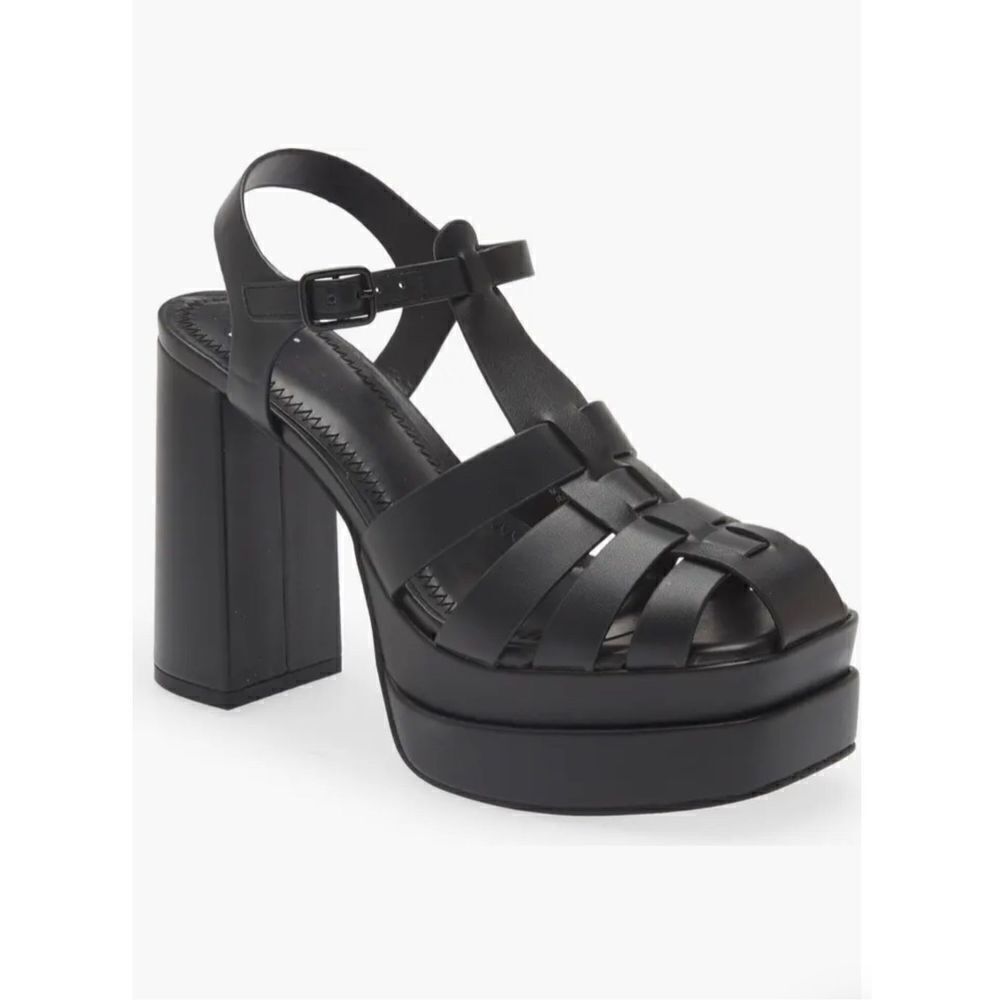 BP Amaya Black Faux Leather Fisherman Block Heel Platform Sandals Size 9.5